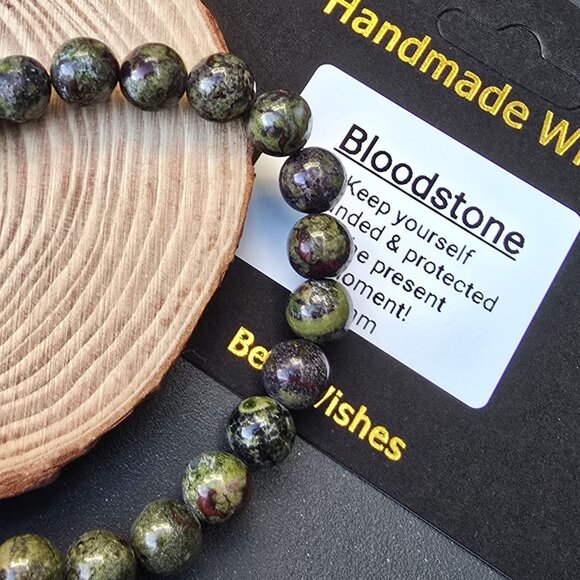 Handmade ✦ Bloodstone Bracelet ✦ 8mm Beads Stretch Fit Grounding & Protection - Picture 3 of 8